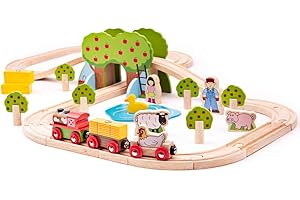 Bigjigs Rail Circuit de Train Ferme | Jeu Enfant en Bois | Compatible avec Autre Marques de Train en Bois | Jouet Enfants