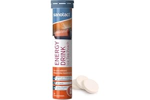 ‎SANOTACT sanotact Energy Drink Brausetabletten Eistee Pfirsich (20 Stück) – Taurin + Koffein + B-Vitamine – Zuckerfrei & Kalorienfrei – Für Energie, Ausdauer & Fokus – Vegan & Laktosefrei