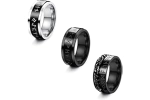 Finrezio 3Pcs Norse Viking Spinner Runes Ring for Men Women Stainless Steel Rotatable Band Rings Set Cuban Link Rotating Spinner Rings Personalized Engrave Mens Rings Black Silver