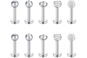 BRIANA WILLIAMS 10 pz 1.2mm Nero Titanio Anodizzato 316L Acciaio Chirurgico Labret Anello al Labbro/Trago/Helix/Cartilagine Orecchio Stud Bilanciere, 6-8mm Barretta Corpo Piercing Gioielli