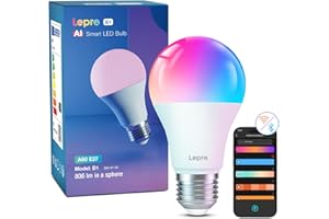 Lepro AI Smart Glühbirne B1, E27 Lampe 8.5W 806lm Dimmbar, Personalisierter KI-Lichtdesigner, Sprachsteuerung/Musik Sync, WiFi & Bluetooth Smart Bulb, Kompatibel mit Alexa/Google Assistant, 2 Stück