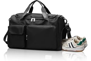 CHGANG Waterproof Gym Bag Duffle Bag with Wet Pockets and Shoe Compartment, Durable Sports Holdall Bags Travel Bag for Women Man, Weekend Travel Overnight Bag (Black)