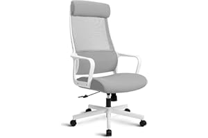 MELOKEA Ergonomic Office Chair Swivel Mesh Chair, High Back Desk Chair with Elastic S-shaped Lumbar Support, Adjustable Height and Headrest, Executive Computer Chair for Home and Work Grey
