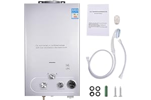 LEADGOODS Durchlauferhitzer Gas 16L, 32KW LPG Propan Warmwasserbereiter Durchlauferhitzer Super Niedrigem 0,5bar Startwasserdruck, Mit Winter und Sommermodus, für Dusche & Täglichen Gebrauch