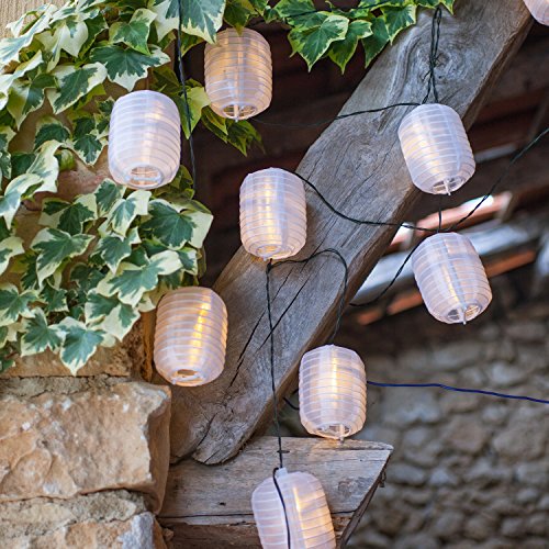Preisvergleich Produktbild Lights4fun 10er LED Solar Lampion Lichterkette weiß oval