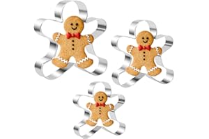 Keepaty Gingerbread Man Cookie Cutters Set,3 Pieces Gingerbread Man Shape,Stainless Steel Biscuit Cutter for Baking
