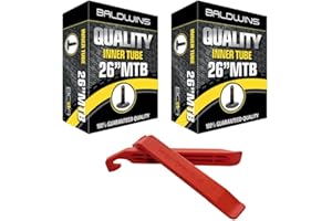 Baldwins Bike Inner Tube 26 x 1.75 to 2.125 Schrader Valve & BALDY'S TYRE LEVER (Pack of 2)