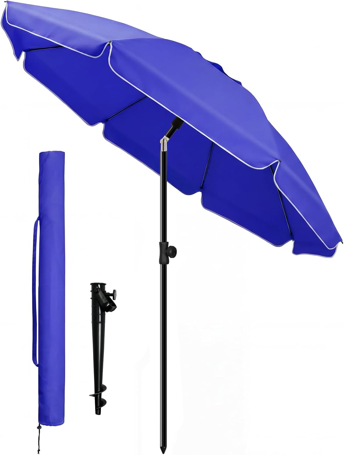 VOUNOT® Sombrilla Playa Grande Ø200cm y Soporte Arena Mástil Inclinable Altura Regulable Protección UV 50+ Parasol con Techo Ventilación Bolsa Transporte para Playa Terraza Balcón Camping Exterior