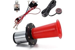 ‎FARBIN FARBIN Retro Hupe Antik Signalhorn Ahooga Hupe für Auto LKW alte Oldtimer Hupe Old Style Car Horn 12V 130db Klassisch Vintage Metall (Rot Hupe mit Knopf)
