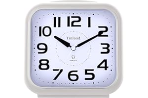 TINLOAD 5.5 Zoll Leise Analog Wecker Ohne Ticken, Sanftes Aufwecken, Pieptöne, Lautstärke erhöhen, batteriebetriebene Schlummer- und Lichtfunktionen, Einfache Einstellung (Weiß)
