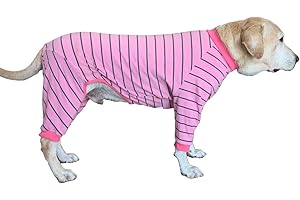 BT Bear Large Dog Clothes, Elastic Classic Striped Pet Clothes Protect Joints Anti-Hair Four-legged Dog Pajamas Dog Jumpsuit For Medium Dogs Large Dogs Labrador (Pink)