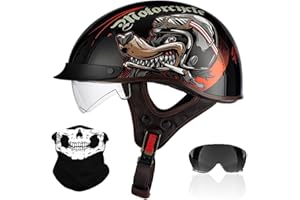 RHBDDHV Demi-Casque de Moto, Casque Moto Rétro, Casque Jet ECE2206 Homologué, Casque Moto Cyclomoteur avec Visière, Casque de Moto Hommes et Femmes, pour Moto et Scooter, M~XXL