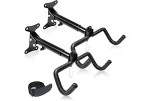 CUCESH 2PCS Bike Wall Mounts Cycling Rack Hanger Space-Saving Bicycle Storage Rack for Indoor Garage Wall Holder Hook for Road Mountain Hybrid Bikes (Black + Silver)