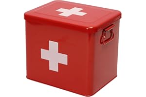 ZOEQIDE Botiquín de Casa, Caja Organizadora de Medicamentos de Metal con 2 Niveles y Bandeja Extraíble - Portátil y Duradero para Emergencias, Color Rojo