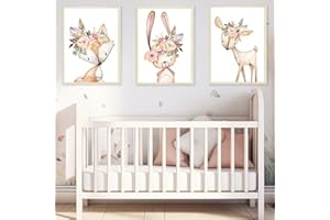 NORDIC IDEAS Set de 3 Tableaux Chambre de Bébé Affiches Safari Beige Poster Animaux Ours Boho Décoration Murale Impression sur Toile Garcon Cadeau sans Cadre NPTCG003-S