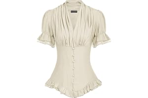 SCARLET DARKNESS Mujer Camisa Steampunk de Volantes Combinados con Cordones Espalda