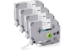 IDPRT Label Maker Tape Replacement Compatible with Brother PT-D210 PT-H110 PT-D400 PT-D600 12mm Laminated Black on White 8m Label Tape for Brother P Touch Label Maker Uses TZe-231 Tape, 4 Packs