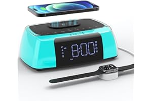 APUZOM Bedside Alarm Clock with Wireless Charging, Bluetooth Speaker, Night Light, 10W Wireless Charger, Dimmable LED Display, Snooze, Alarm Clocks Bedside with Dual Alarms, Loud Digital Clock for Bedrooms