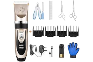 PANMO Dog Clippers Professional Pet Grooming Kit Low Noise, Rechargeable Pet Shaver Cordless Silent Dog Hair Trimmer with Scissors Comb Best Hair Clipper for Dogs Cats Pets