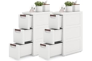 KOMFOTTEU Armario Estrecho con 4 Cajones, Carrito con Ruedas Ahorra Espacio, Estantería Lateral de PP, Mueble de Almacenamiento para Baño, Cocina (3 Cajones, 2 Piezas)