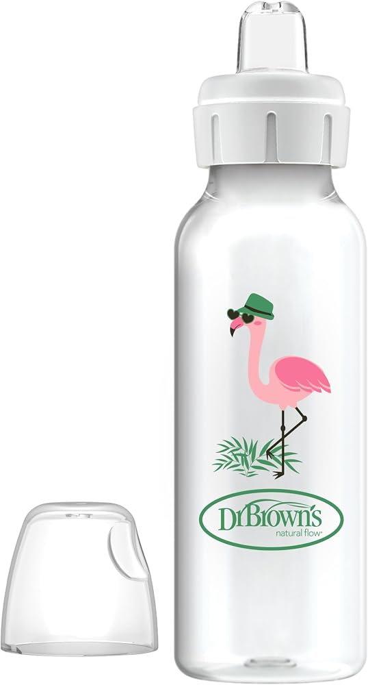 Dr. Brown's 8 oz/250 ml PP Dar Ağız + Sippy Biberon Bardak, Flamingo, Tekli Paket