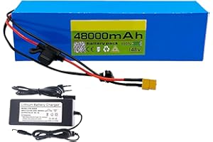 GNIUBBDB Batería de Iones de Litio para Bicicleta eléctrica, 48 V, 48 Ah, 13S3P, con Cargador y protección BMS incorporada, Ideal para Motor de Bicicleta eléctrica de 200-2000 W XT60 Plug