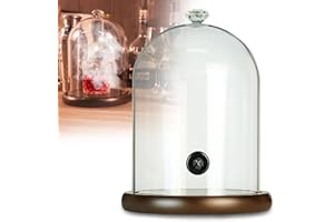 TMKEFFC Campana per Affumicatura, Campana a Cupola in Vetro, Espositore Cloche con Base in Legno, per Cibi Affumicati, Cocktail o Display