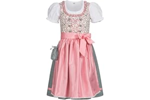 Nübler Dirndl Mädchen - 3 teiliges Set Dirndl Kleid mit Trachtenbluse und Schürze im traditionellen Stil - Moderne bayrische Tracht, NINA Weiß