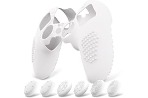 PlayVital Coque Protection pour ps5 Edge Manette,Housse Silicone avec 6 Capuchon Joystick pour ps5 Edge Controller Cover Skin,Anti-Dérapante Accessoire-Blanc,3D Studded Edition