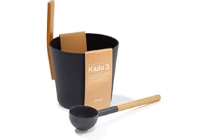 ‎POOL TOTAL KOLO Sauna Set Kiulu 3 - Kübel 5 l + Aufgusskelle 300 ml - Schwarzes Aluminium - Bambusgriff - 2-teiliges Premium-Set für Aufgüsse und authentische finnische Saunakultur - Made in Finland