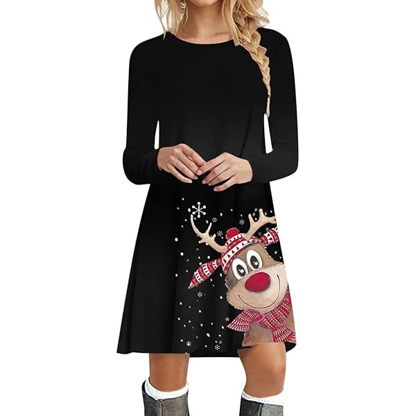 Kerstjurk voor dames, zonder capuchon, trui, Kerstmis, halflang, 3D