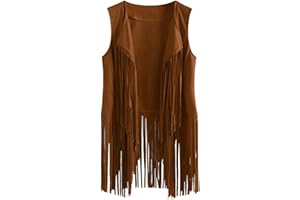 YOLIMOK Chaleco de Verano para Mujer, de Ante, sin Mangas, con Flecos, cárdigan para Mujer Chaleco de Ante para Mujer, Estilo étnico con borlas y Flecos, sin Mangas, cárdigan, Blusa, Chaqueta de Verano