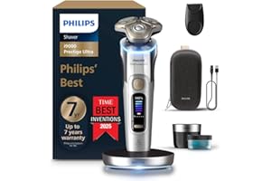 Philips Shaver i9000 Prestige Ultra, Wet & Dry Electric Shaver, Chrome, Skin IQ Pro Technology, Triple Lift & Cut System, 360 Rotating NanoTech Precision Blades, 5 Shaving Modes, Model XP9404/31