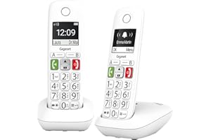 Gigaset E290 Duo - Dos Teléfono DECT Inalámbrico - Botones Grandess - Pantalla Iluminada en Blanco y Negro - Alto Volumen, Blanco [Versión Española]