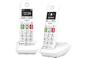 Gigaset E290 Duo - Dos Teléfono DECT Inalámbrico - Botones Grandess - Pantalla Iluminada en Blanco y Negro - Alto Volumen, Blanco [Versión Española]