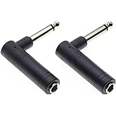 Keple 6,35 mm Mono-Klinkenstecker auf 6,35 mm Mono-Buchse 90-Grad-Adapter für Gitarre, AMP, Lautsprecher, 2 Stück