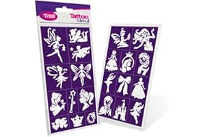 ‎TYTOO TyToo Glitzer Tattoo Schablonen Set – wiederverwendbare Vorlagen für Kinder & Erwachsene – EU-Design, hautfreundlich, perfekt für Partys, Kinderschminken & Bodypainting (Feen und Prinzessinnen)