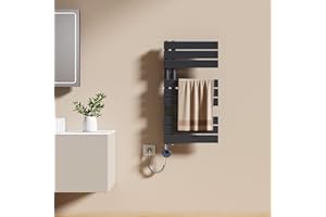 EMKE Radiador Toallero Eléctrico con Termostato 76x40 cm, 400W Antracita, Toallero Eléctrico de Bajo Consumo, Resistencia Calefactora con Temporizador,Calienta Toallas,Secatoallas