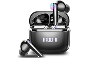 Aptkdoe Auriculares Inalámbricos Bluetooth, Auriculares Bluetooth 5.3 HiFi Estéreo con HD Mic, 48 H Cascos Inalámbricos Bluetooth con función de reducción de Ruido, IPX7 Impermeable, Pantalla LED 2024