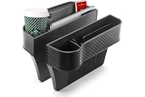Hysenm 2 Pack Car Seat Gap Filler Organiser, Seat Gap Storage Box with Cup Holder Carbon Fiber Texture Plastic with Usb Charging Hole, Car Seat organiser Front Gap Filler