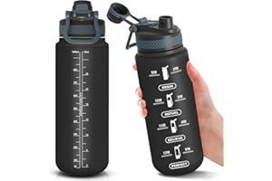 HoneyHolly Gourde Sport, 1L Bouteille d'eau avec Paille, avec Marqueur de Temps de Motivation, 2 Choix de Boissons, Bouteille d'eau de Sport avec Couvercle sans BPA pour Camping Voyage Gym Cyclisme