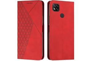 KOUYI Funda para Xiaomi Redmi 9C/10A/POCO C31, PU Cuero Flip Folio Carcasa [Magnético][Soporte Plegable][Ranuras para Tarjetas],Capa Tipo Libro Flip Case Wallet,Antigolpes Cover (Rojo)