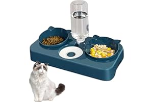 BAYINBROOK 3 en 1 Cuenco del Gato Cuenco,Cuenco Doble para Mascotas,Comedero para Perro Gato,Agua de Gravedad y Cuenco de Comida Doble para Mascotas como Perros y Gatos (Azul)