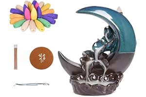 Textiluxe Quemadores de Incienso en Cascada, Quemador Incienso Cascada,incensario de reflujo, con 100 Conos de Incienso de reflujo + 30 Varillas de Incienso,Porta-Incienso para decoración del hogar