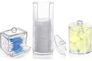 WeeGoo 3 Pcs Acrylic Cotton Pad and Bud Holder, Clear Cotton Bud Holder and Cotton Pad Holder, Desktop Cotton Bud Holder with Lid for Dressing Bathroom Storage