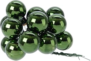 Kaemingk Weihnachtskugeln am Draht Glas 2,5cm x 12 Stück Spiegelbeeren glänzend dunkelgrün grün Piniengrün