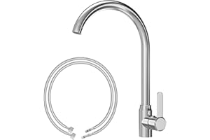 DTXDTECH Robinet Cuisine, Robinet de Cuisine Inoxydable, Mitigeur Cuisine pivotant à 360°, Pour un nettoyage de la vaisselle, des légumes et des fruits en cuisine, Double tuyau(G : 3/8")