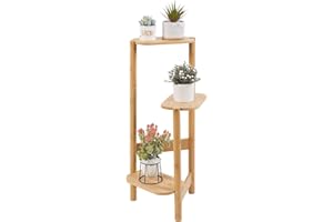 MEDLA UNHO Porte Plante en Bambou: Etagère Plantes à 3 Niveaux Escalier Plantes sur Pieds Intérieur Extérieur pour Balcon Jardin Bureau Salon Brun 75cmx32cmx27.5cmx17cm Charge Maximale 10kgx3