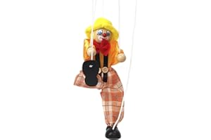 FakeFace Poupée de marionnette de clown - Jouet de clown en bois - Marionnette pour enfants - Jouet pour enfants - Noël - Halloween - Cadeau d'anniversaire (jaune)