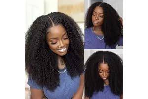 ROMFACE Perruque Femme Naturelle Brésilien 180% Density V Part Wig Human Hair Perruque Afro Femme Noir Cheveux Sans Colle Perruque Bouclée Naturelle Cheveux Humain Femme No Leave Out 16 Pouce Natural Color